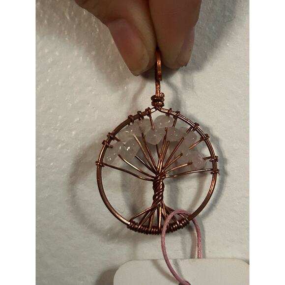 Handmade Copper and Serpentine Crystal Tree of life 3.5x2” Wall Decor - Picture 4 of 5